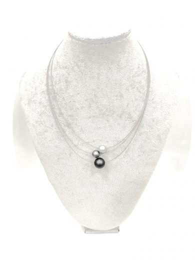 OLA5001- 3 reihige feine Halskette, 3 Perlen aus elox. Alu, silber,grau,schwarz