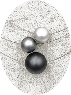 OLA5001- 3 reihige feine Halskette, 3 Perlen aus elox. Alu, silber,grau,schwarz