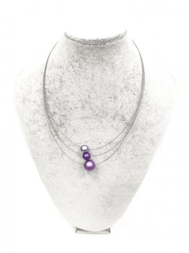 OLA5006- 3 reihige feine Halskette, 3 Perlen aus elox. Alu, Farbe:lila,lila,lila
