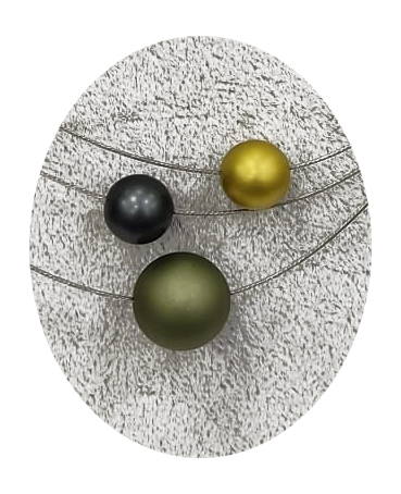 OLA5008- 3 reihige feine Halskette, 3 Perlen aus elox. Alu, Farbe:gold,antrazit,Amygrün