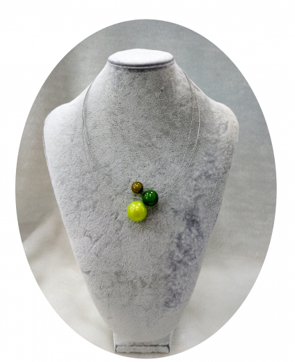 OLA6001- 3 reihige feine Halskette, 3 Magic Perlen, braun, grün, gelb