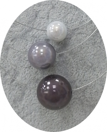 OLA6004- 3 reihige feine Halskette, 3 Magic Perlen, antrazit, grau, weiss