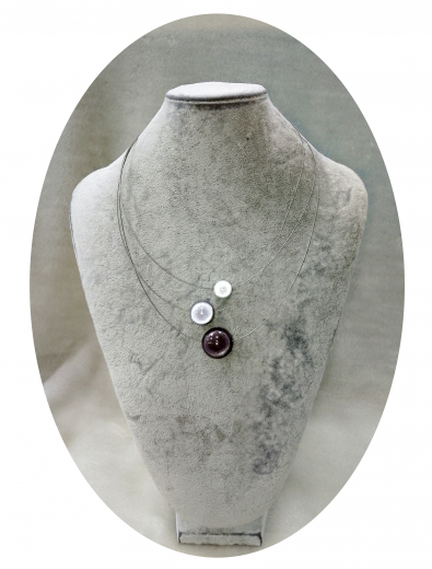 OLA6004- 3 reihige feine Halskette, 3 Magic Perlen, antrazit, grau, weiss