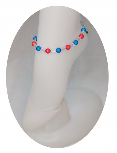 FMP2008- Fusskette aus Magic Perlen, rot, blau 8mm + kristall