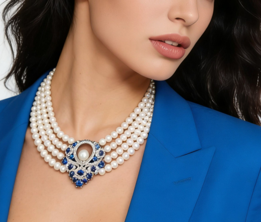 MY4001- 4 reihige aus Süsswasserperlen ca 6-7# mit Majestätischem Anhänger