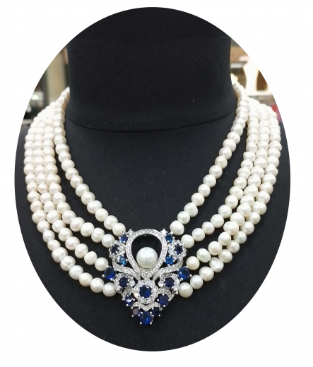 MY4001- 4 reihige aus Süsswasserperlen ca 6-7# mit Majestätischem Anhänger