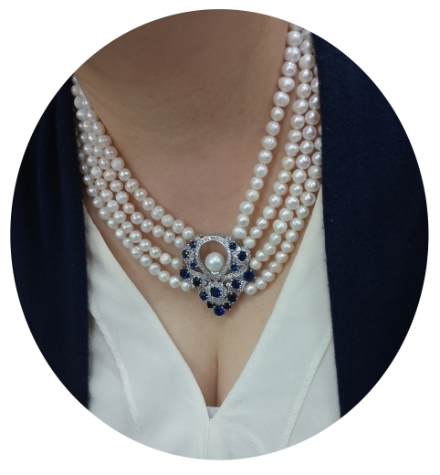 MY4001- 4 reihige aus Süsswasserperlen ca 6-7# mit Majestätischem Anhänger