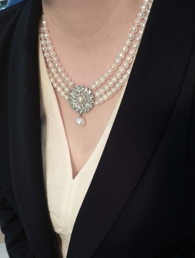 MY3001- 3 Reihe Süsswasserperlen ca 7-8# Anhänger Weißgold beschichtet, Magnet