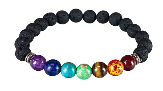 ABT081001- 1 Chakra Armband mit silbernen Elementen, Lava + Natursteinen ca 8mm