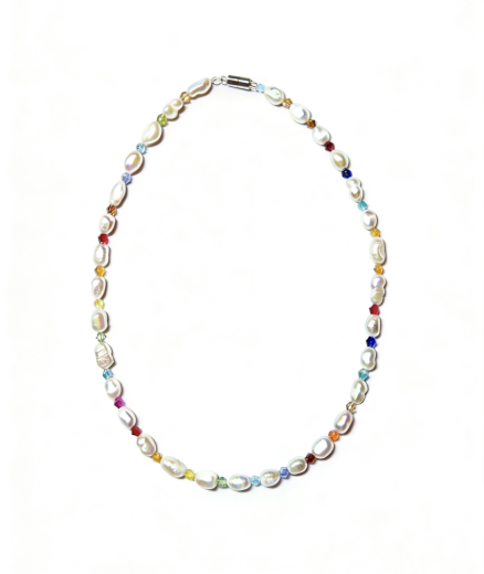 KW1002- Collier Süsswasserperlen Barok ca 7-9mm, Rhodiniert Magnetverschluss