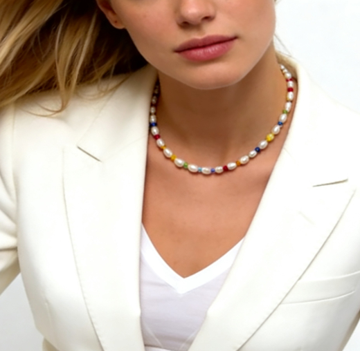 KW1002- Collier Süsswasserperlen Barok ca 7-9mm, Rhodiniert Magnetverschluss