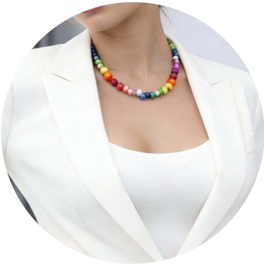 COL1001- Collier aus bunten Süßwasserperlen Regenbogen