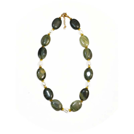 PLM404- Halskette aus Achat Scheiben grün bis d. grün 48cm
