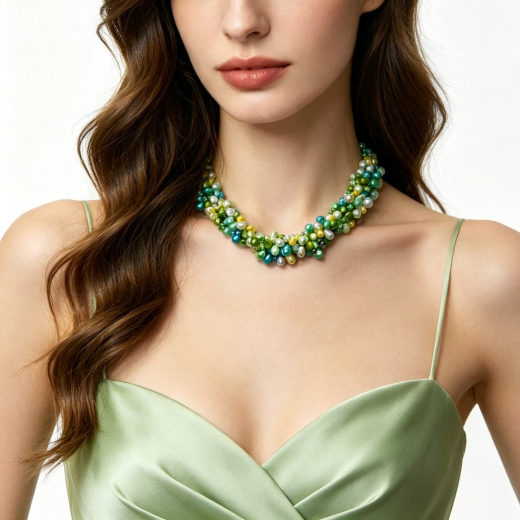 SAWA8006- 4 reihige heller Grün Töne aus Süsswasserperlen ca 6-8 mm mit Magnetverschluss