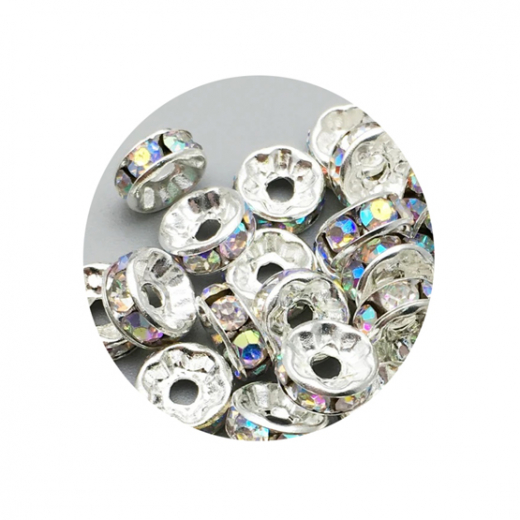 R710WAB- 50 Schmuck Strass  Rondelle Flach silber ca 10 mm