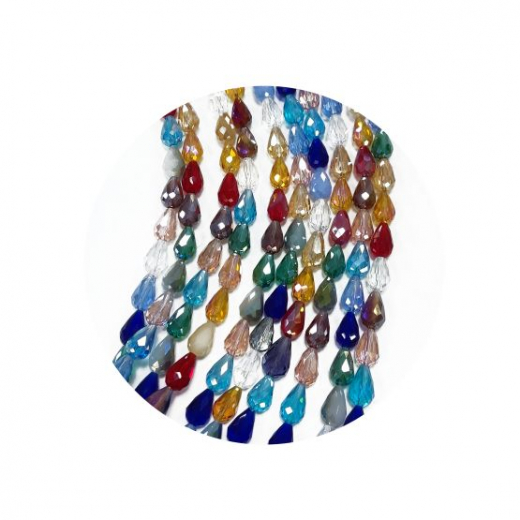 STR9999- 30 Perlen in Strg Tropfen Form facceiert 10x16 bunt mix