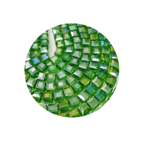 STW6214A-100 Stk in Strang Kristallstrass Würfel 6x6 lt Peridot AB