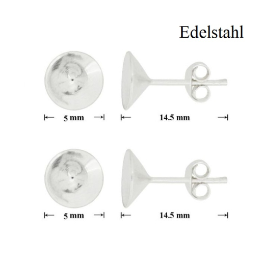 ZQ304 -  100 Stück Ohrstecker Edelstahl  5mm