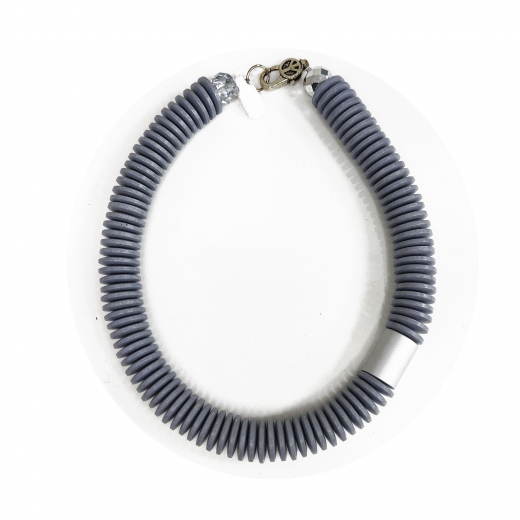 CSTA001- Kette aus Holzscheiben im Grau mit Alusilber 20# 52