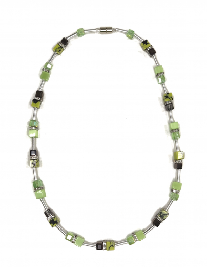 CALU605- Blickfang feine 6x6 Würfelkristall, Katzenaugen grau, antrazit, Peridot