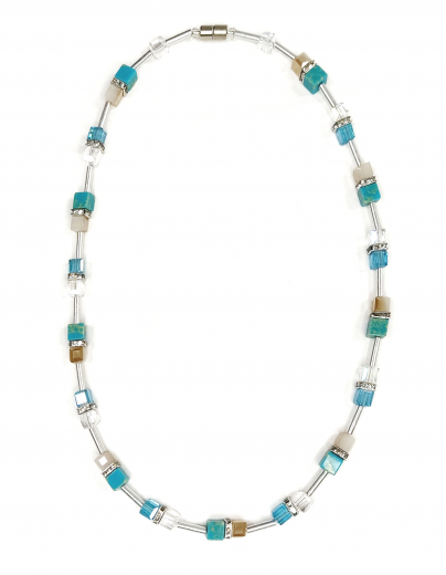 CALU607- Blickfang feine 6x6 Würfelkristall, Katzenaugen Milchweiss, Aquamarin, kristallklar