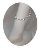 FMP2002- Fusskette aus Magic Perlen, Rosa+Weiss 8mm + kristall