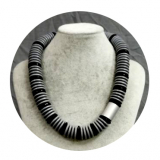 CSTA004- Kette aus Holzscheiben im Schwarz Grau mit Alusilber 20# 52