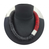 CSTA006- Kette aus Holzscheiben im Schwarz, Rot mit Alusilber 20# 52