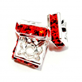 F80032- 20x Schmuck Rundelle Flach, Strass rot 8x8 mm