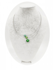OLA5004- 3 reihige feine Halskette, 3 Perlen aus elox. Alu, peridot,minzgrün,emerade Grün