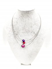 OLA5005- 3 reihige feine Halskette, 3 Perlen aus elox. Alu, Farbe:lila,rot,pink