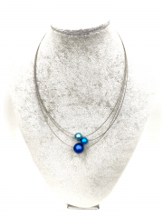 OLA5007- 3 reihige feine Halskette, 3 Perlen aus elox. Alu, Farbe:blau,blau,blau