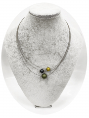 OLA5008- 3 reihige feine Halskette, 3 Perlen aus elox. Alu, Farbe:gold,antrazit,Amygrün