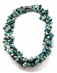 SAWA8004- 4 reihige Türkis Töne aus Süsswasserperlen ca 6-8 mm mit Magnetverschluss