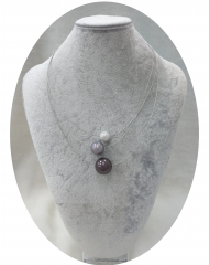 OLA6004- 3 reihige feine Halskette, 3 Magic Perlen, antrazit, grau, weiss