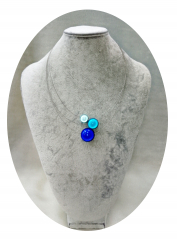 OLA6006- 3 reihige feine Halskette, 3 Magic Perlen, royalblau, türkis, hellblau