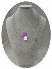 OLA6009- 3 reihige feine Halskette, 3 Magic Perlen, rosa, , pink, lila