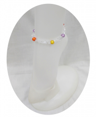 FMP1004- Fusskette aus Magic Perlen, orange, gold, flieder 8mm + weiss kristall