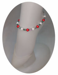 FMP2003- Fusskette aus Magic Perlen, Rot+Weiss 8mm + kristall