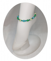 FMP2009- Fusskette aus Magic Perlen,  blau, grün peridot 8mm + kristall