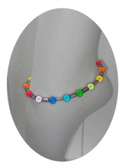 FMP2001- Fusskette aus Magic Perlen, Regenbogen 8mm + kristall