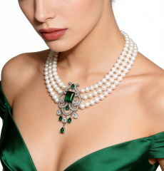 MY3002- 3 Reihe Süsswasserperlen ca 7-8# Anhänger Weißgold beschichtet, Magnet (nicht verfügbar)