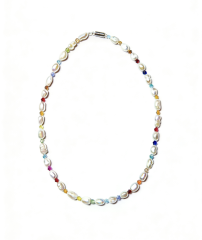 KW1002- Collier Süsswasserperlen Barok ca 7-9mm, Rhodiniert Magnetverschluss