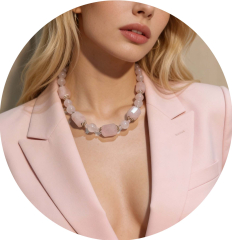 KLS9001- Collier aus Rosenquarz, Kartofelform