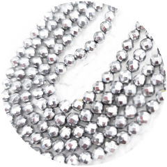 STH4W502-  1 Strang Hämatin 4mm A Qualität Kugel silber facetiert